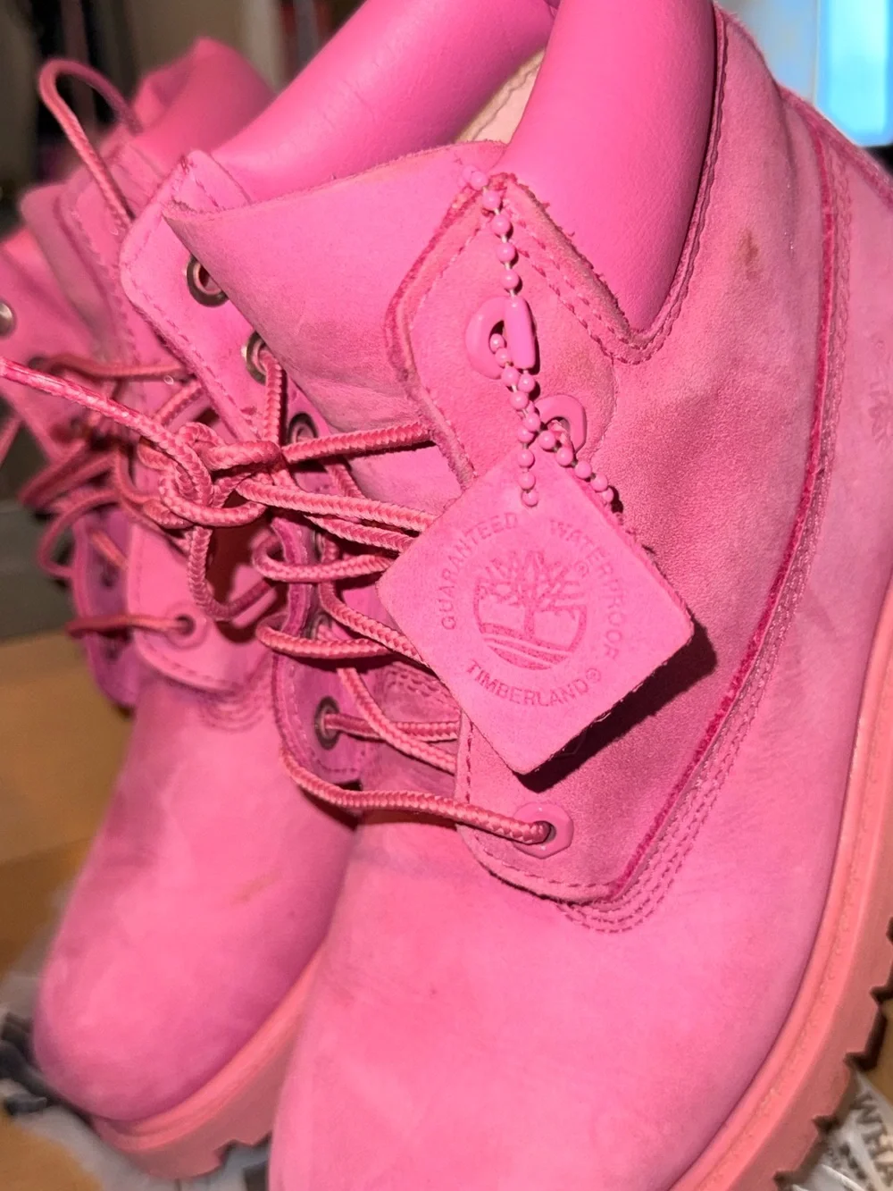 Timberland Youth Box in Gray and White with Pink Accent